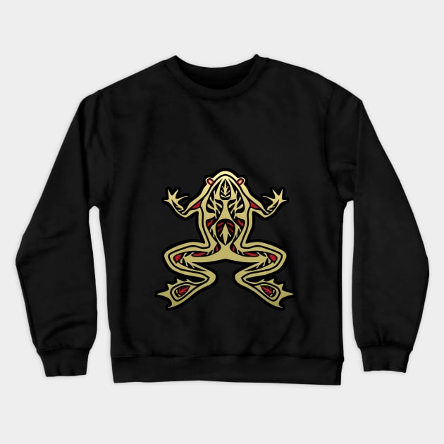 Frog in Gold and Black Totem Design Crewneck Sweatshirt by PatricianneK